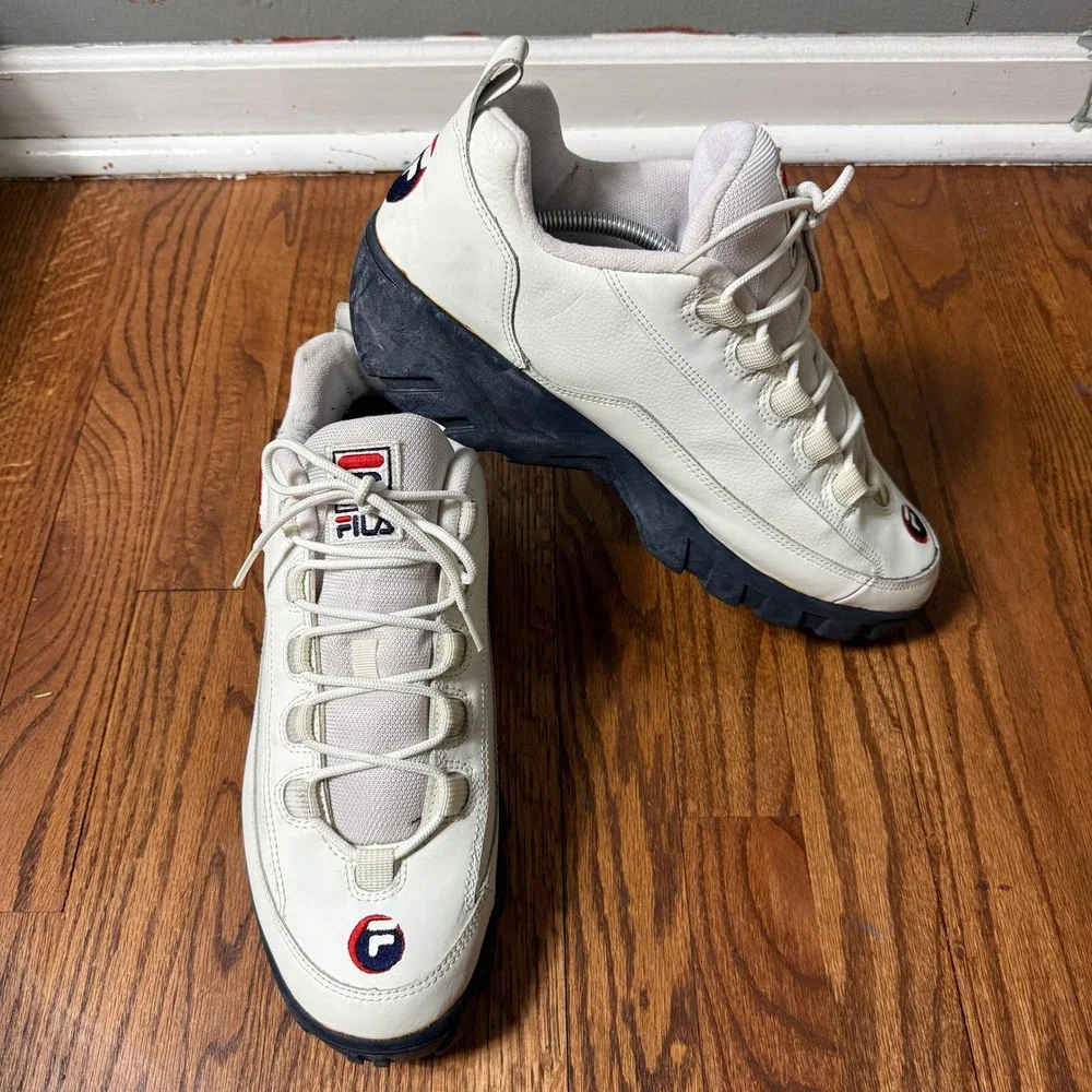 Fila Mens 14‎ 1996 Low Top Chunky Leather Running Sneakers White Vintage 90s